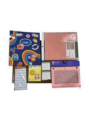 Set of 6 Colorful Eco-Friendly Stationery Set: Binder, Binder Pouch Pockets, Pou